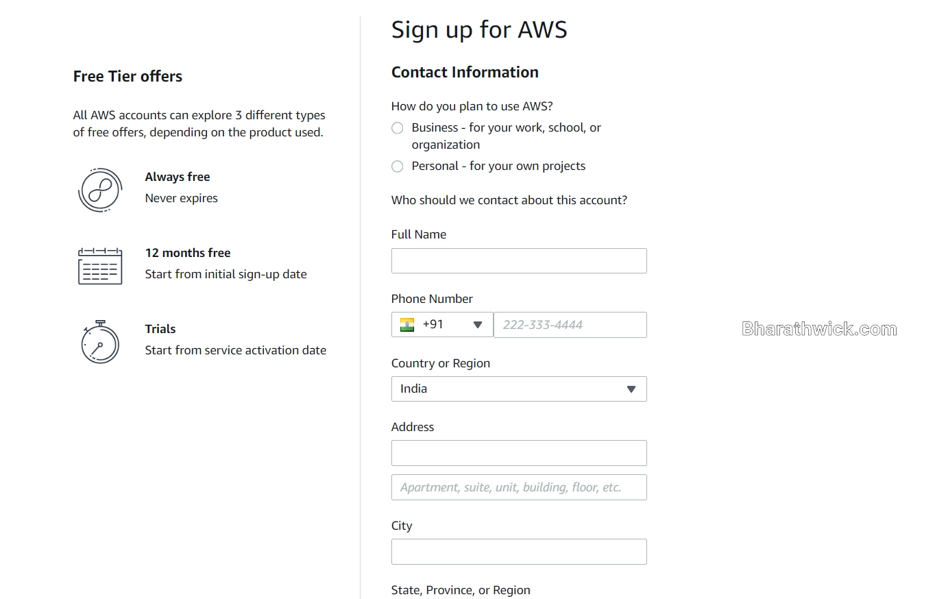 how to create aws free tier account