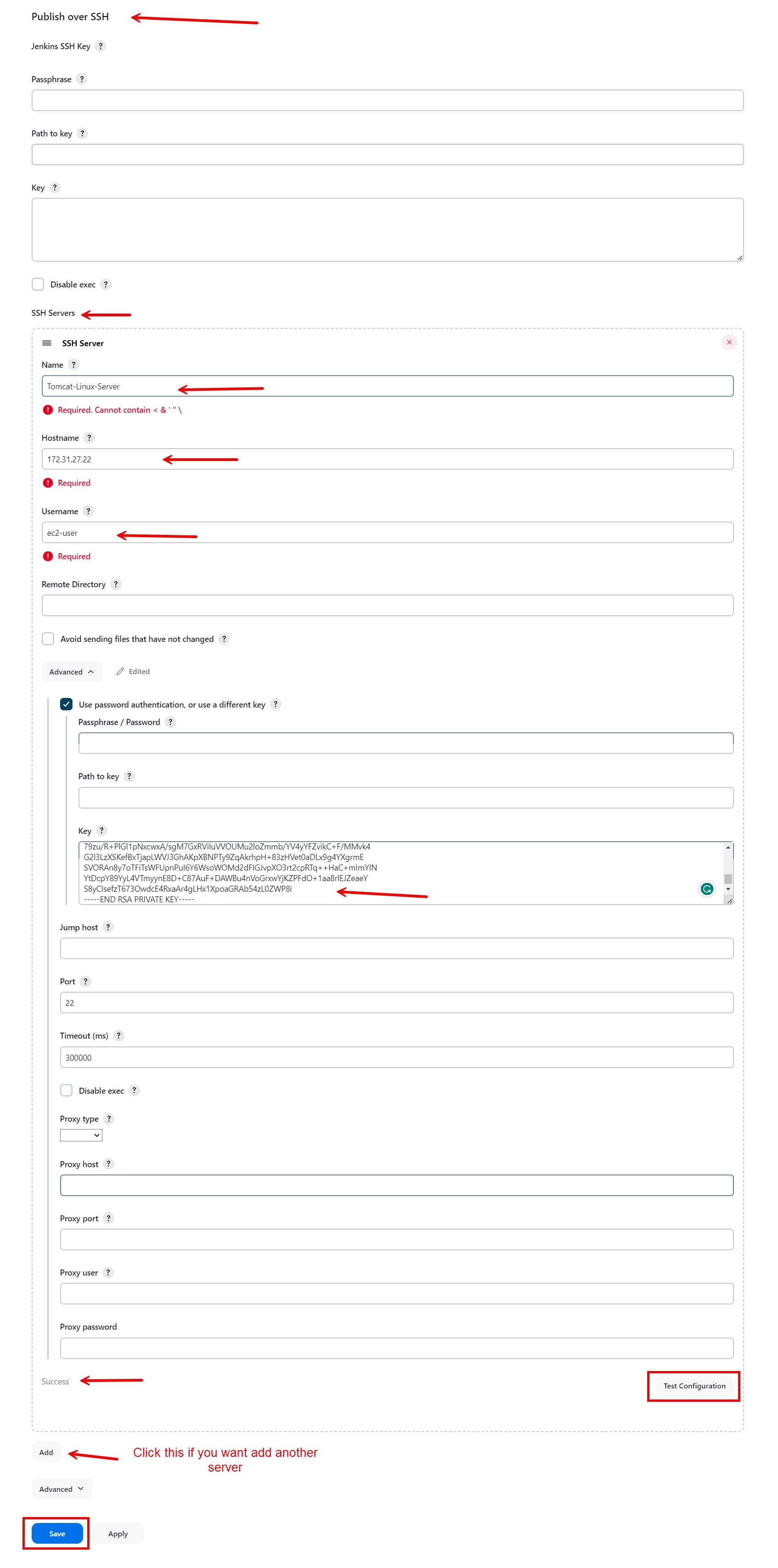 how to add ssh server in jenkins using publish over ssh plugin